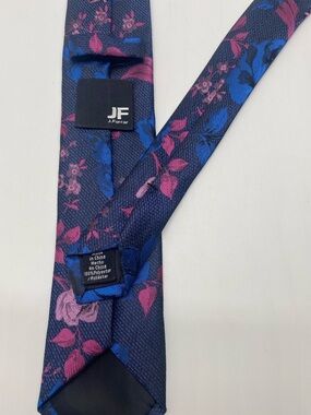 JF- J.Ferrar Navy Tie with Pink & Blue Floral Design #0020